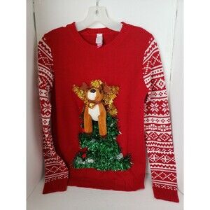 No Boundaries Ugly Christmas Reindeer Sweater Med 7-9